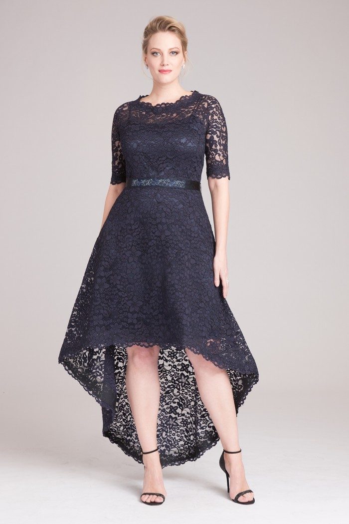 Plus Size Navy Blue Lace High Low Dress for the Mother of the Bride