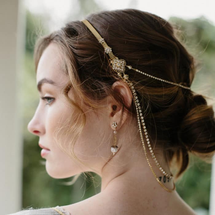 Romantic Bridal Hair Chain and Boho Wedding Updo