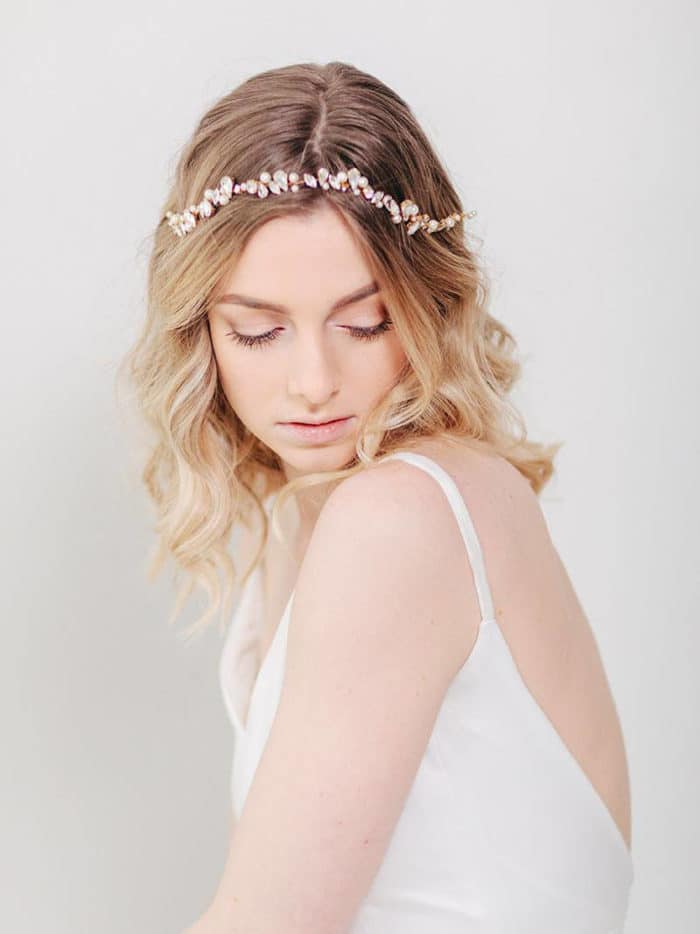 Romantic Wedding Hair with Headband by Davie and Chiyo