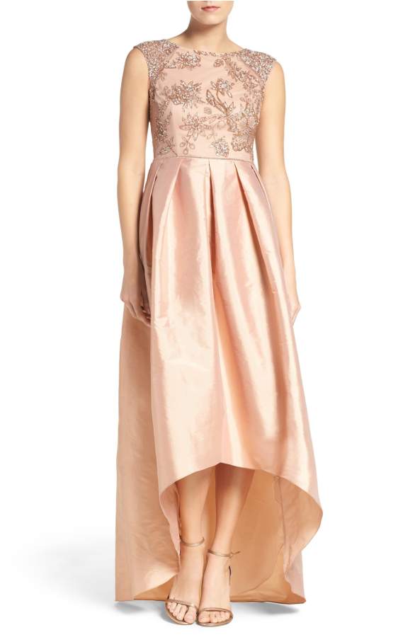 high low rose gold dress