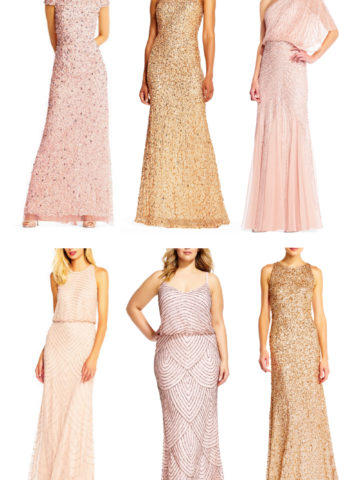 Sequin and Beaded Blush and Gold Mix and Match Bridesmaid Dresses