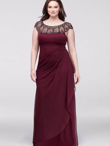 Burgundy Gown with Embellished Neckline - from David's Bridal