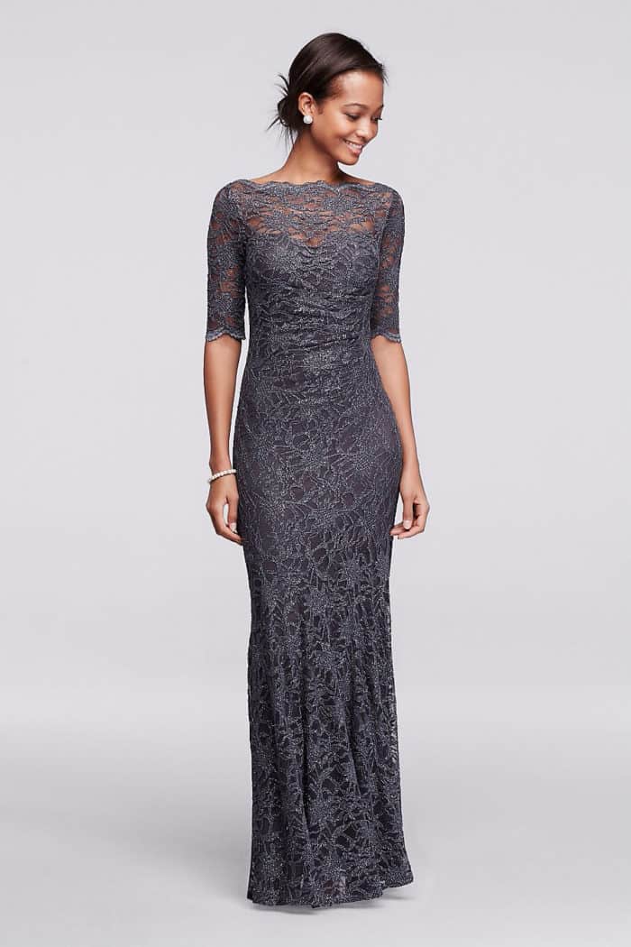 Gray Lace Gown with Sleeves