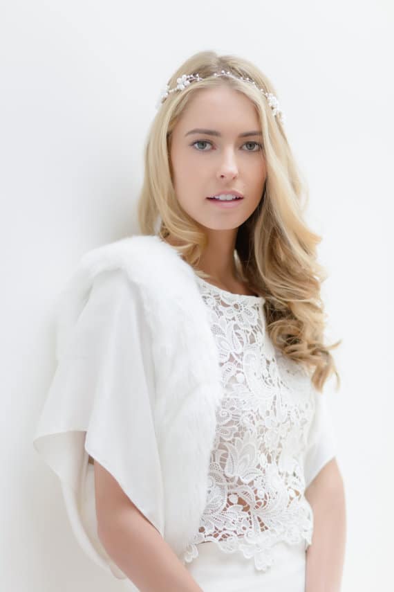 White Faux Fur Trim Bridal Jacket