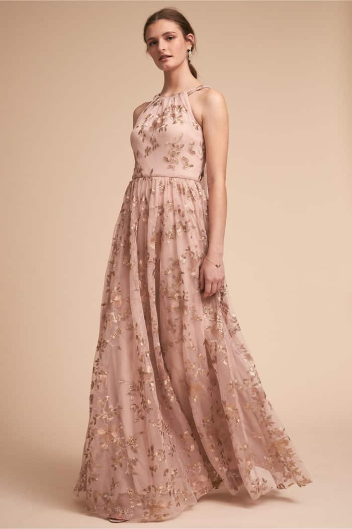 Blush and Gold Embroidered Bridesmaid Dress