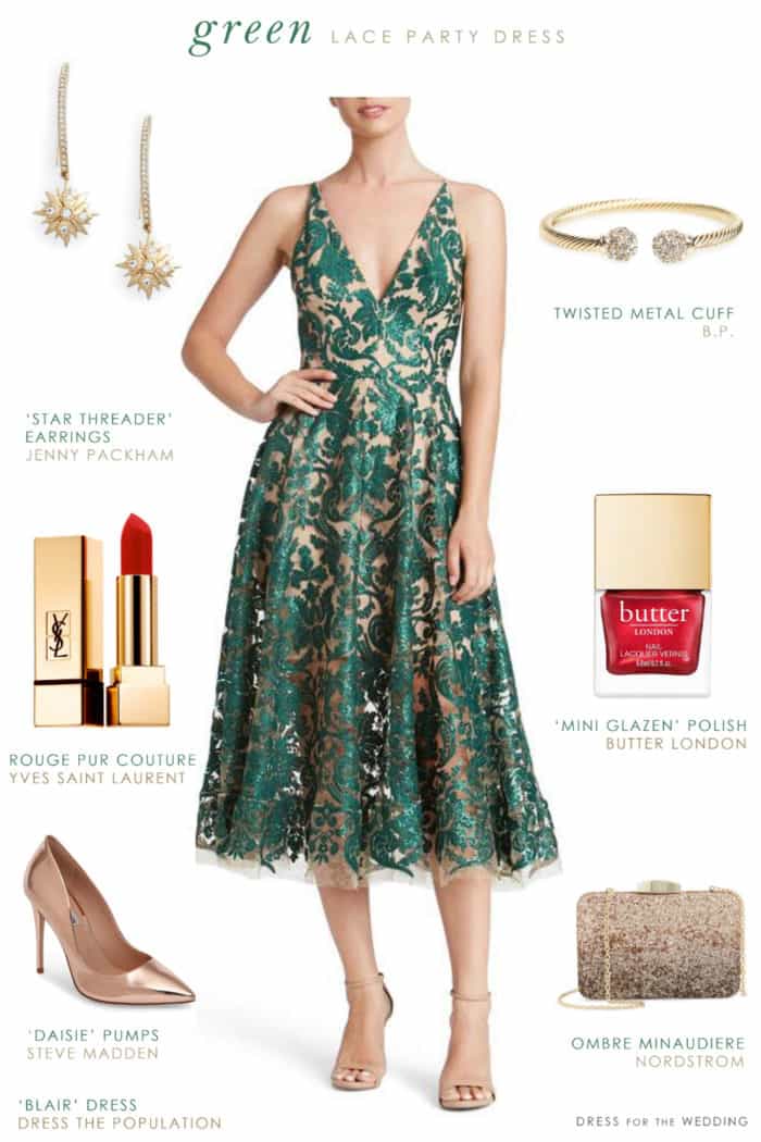 Green lace party dress