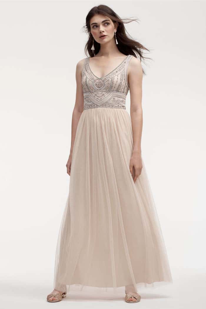 Neutral Beaded Top and Tulle Bridesmaid Dress