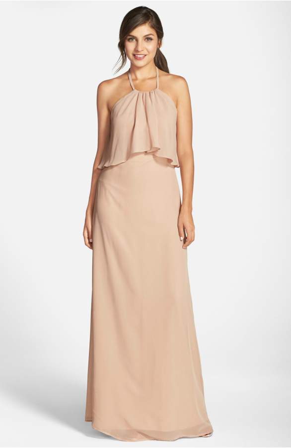 neutral long beachy bridesmaid dresses