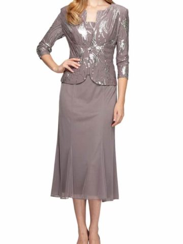 taupe dress with jacket for mob or grandmother of the bride