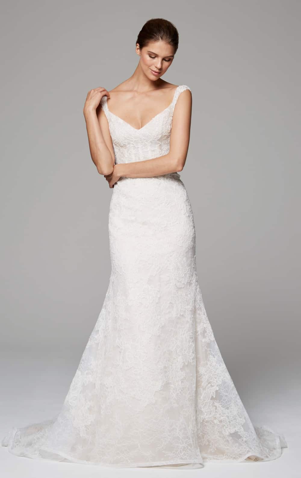 cap sleeve corseted lace wedding dress - zara by anne barge