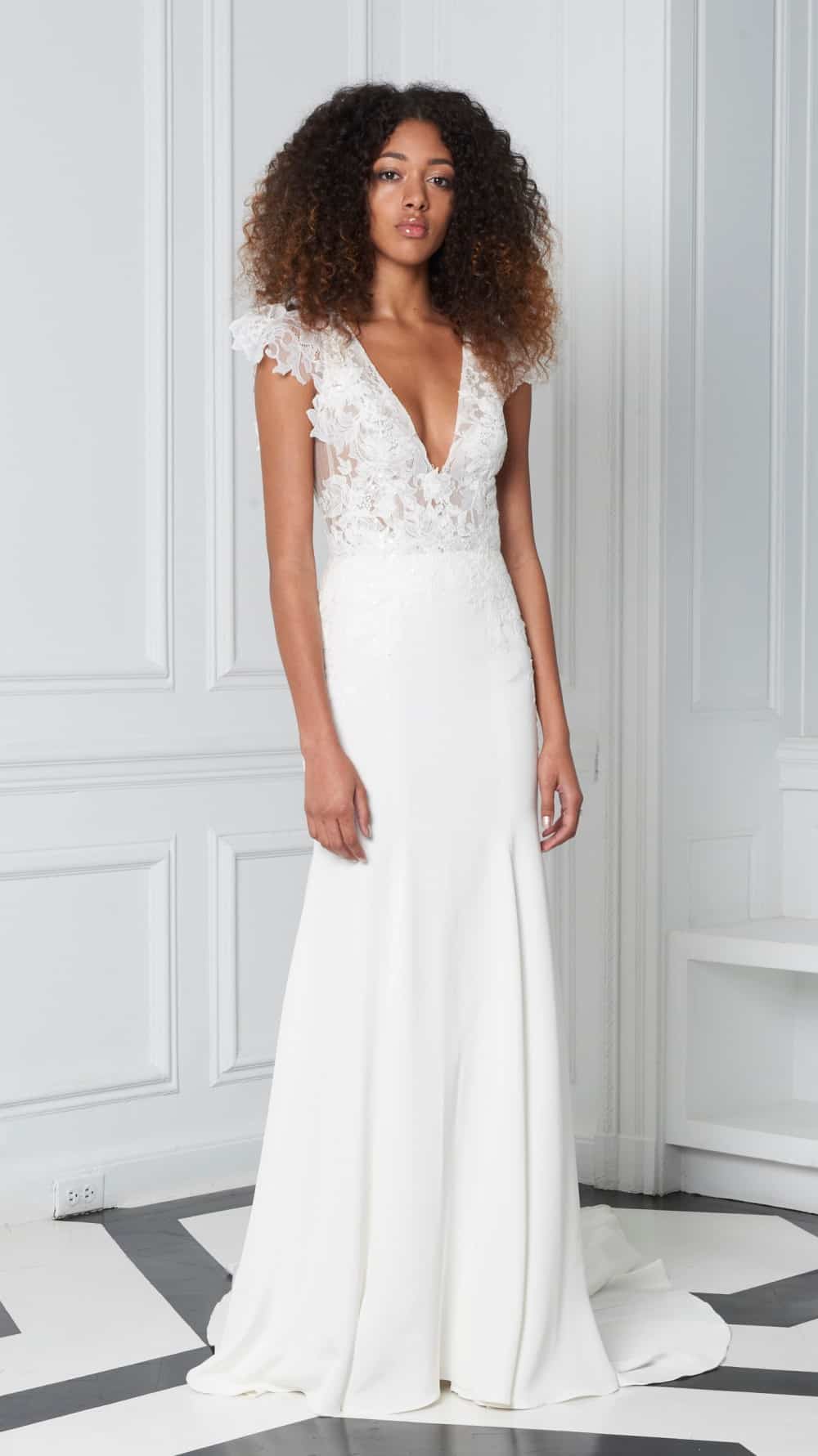 Plunge neckline sleek wedding gown Bliss 2018 Collection