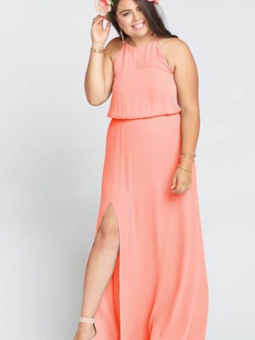long coral dress for bridesmaids
