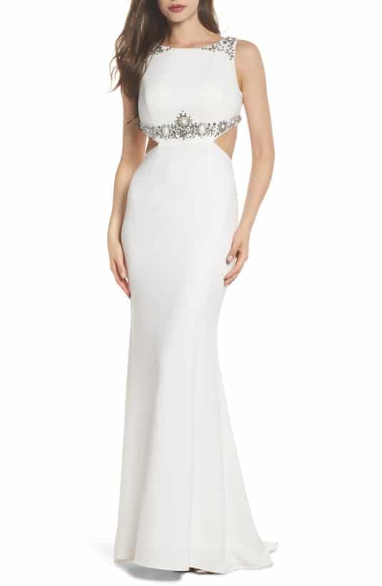 long white gown with cut outs for wedding