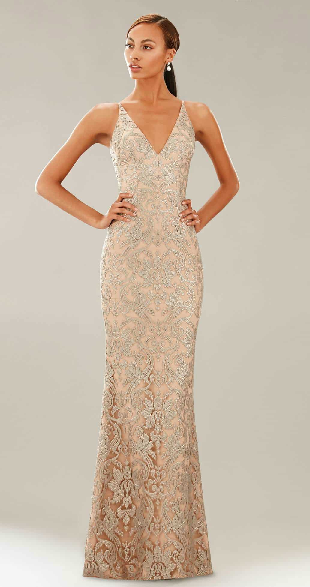 neutral lace sequined maxi dress