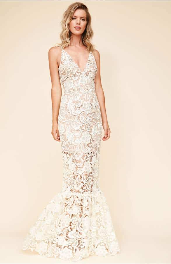 mermaid style maxi dress in white lace