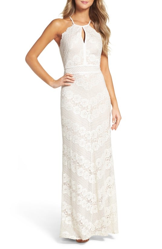 simple lace maxi dress with halter neckline