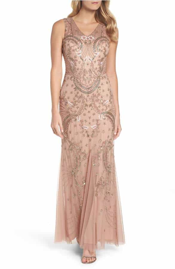 beaded rose gold mother of the bride gown