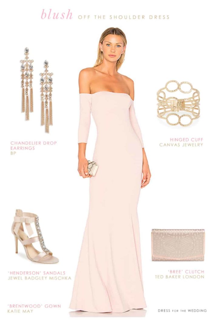 off the shoulder blush maxi dress