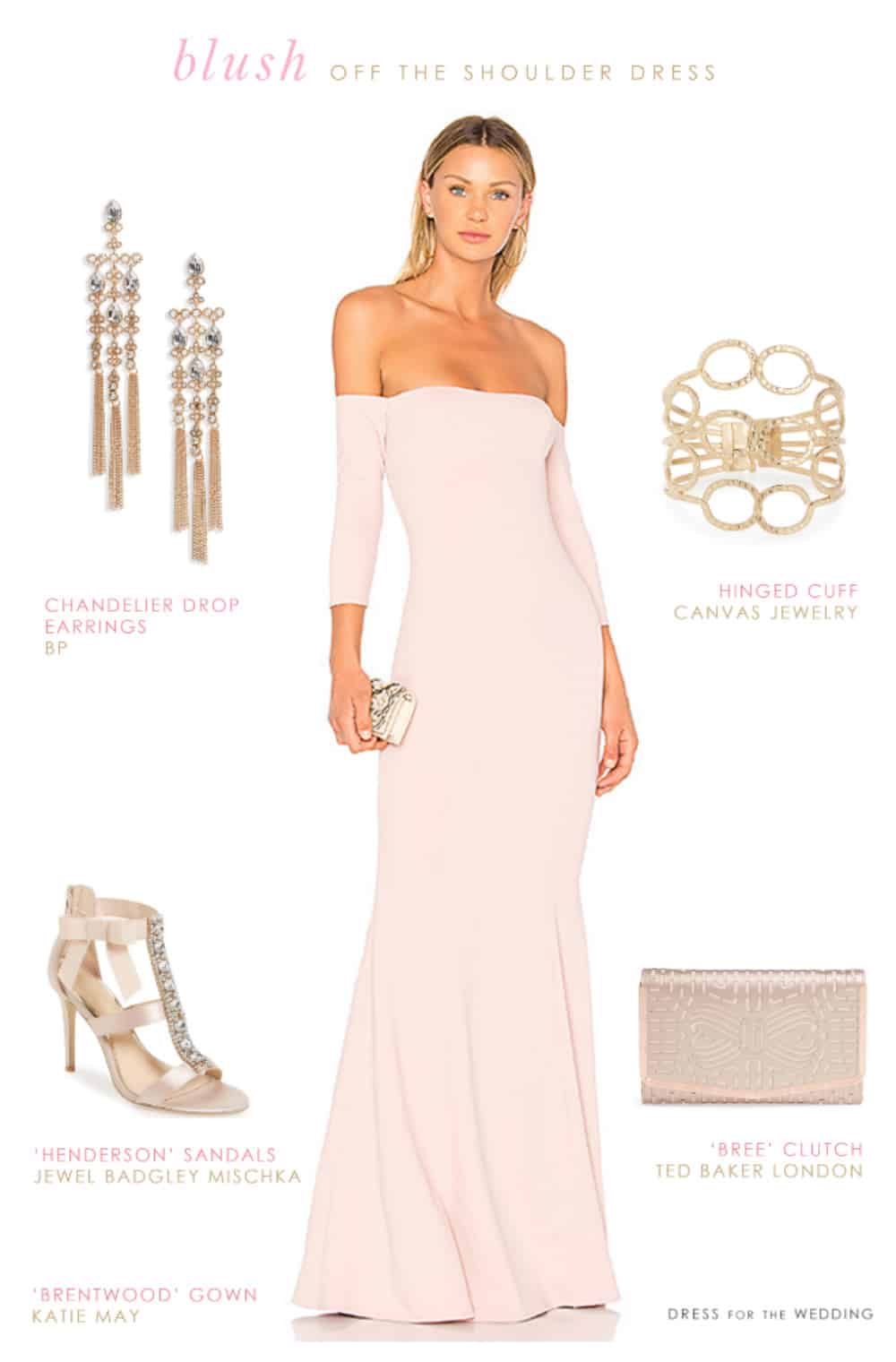 off the shoulder blush maxi dress