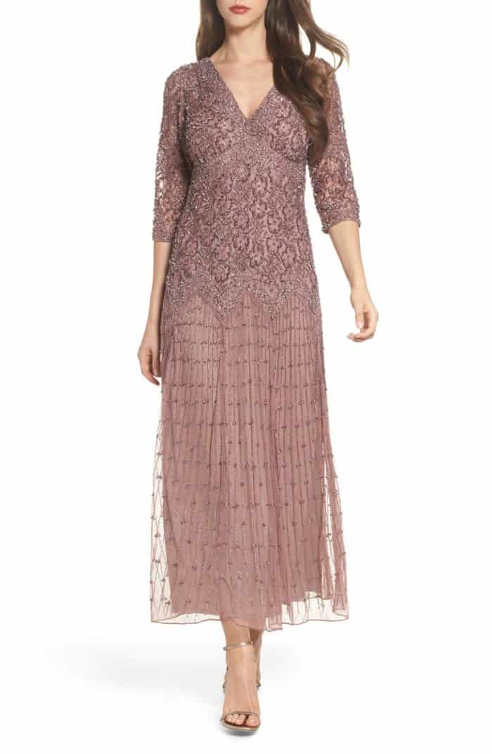 long sleeve rose gold gown for mother of the bride or groom