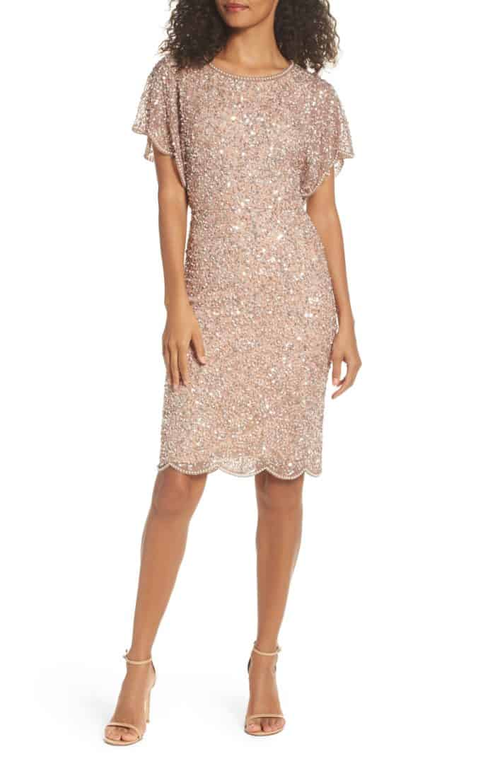 short rose gold sequin dress for the mother of the bride