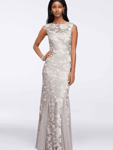 silver embroidered gown for mother of the bride