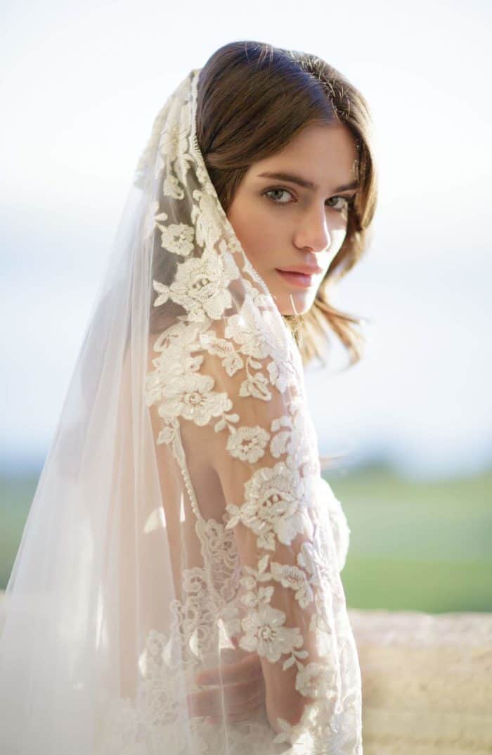 floral lace cathedral veil for wedding