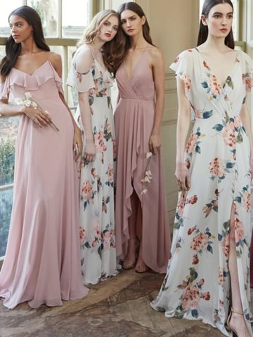 pink and floral jenny yoo mix and match bridesmaid dresses