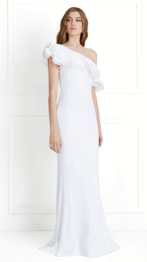 one shoulder ruffle sequin wedding dress by rachel zoe