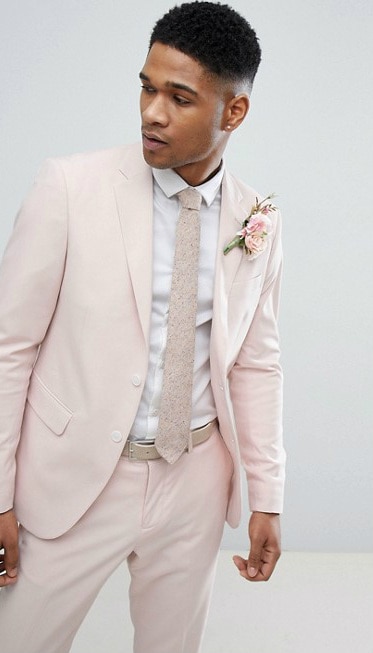 Blush pink mens suit for a wedding