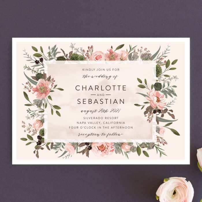 pink floral wedding invitations