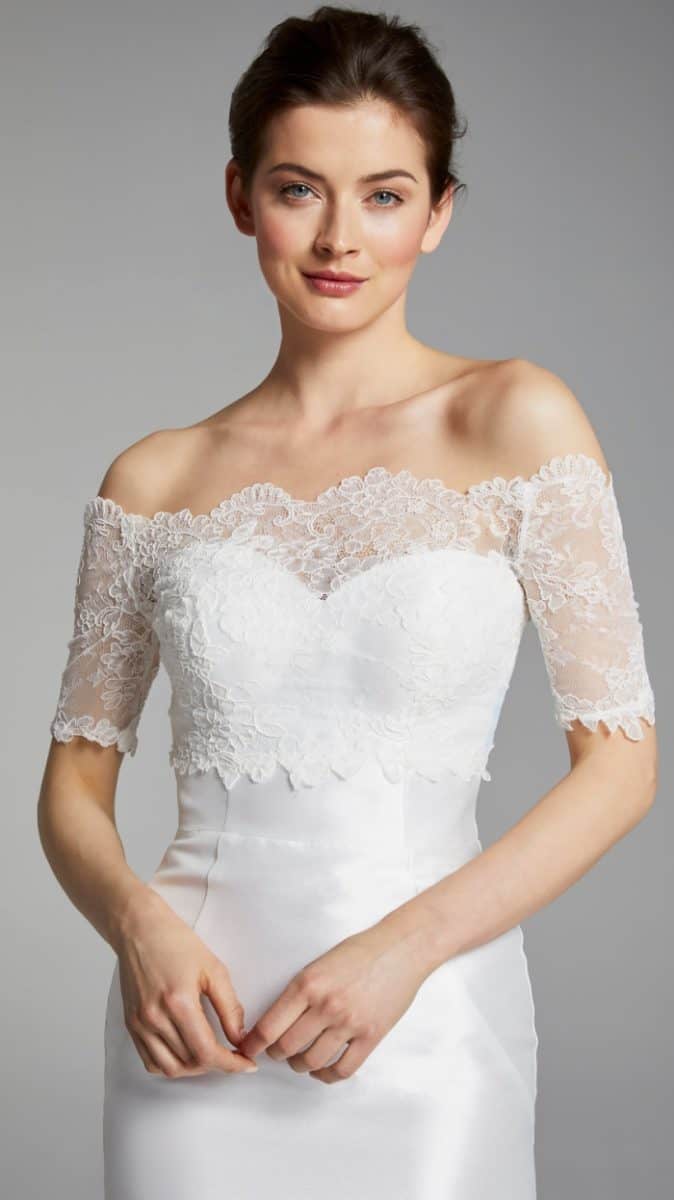 Lace off the shoulder top Anita Anne Barge Blue Willow Wedding Dresses