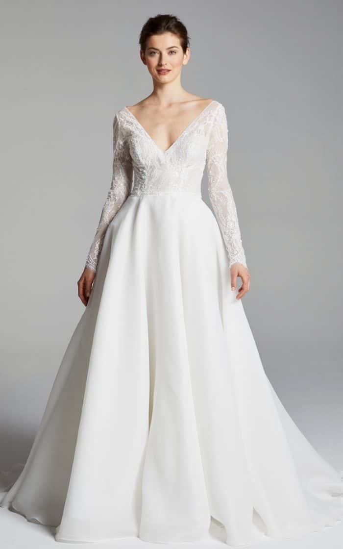 long sleeve v neck wedding dress Chrissy from Blue Willow by Anne Barge