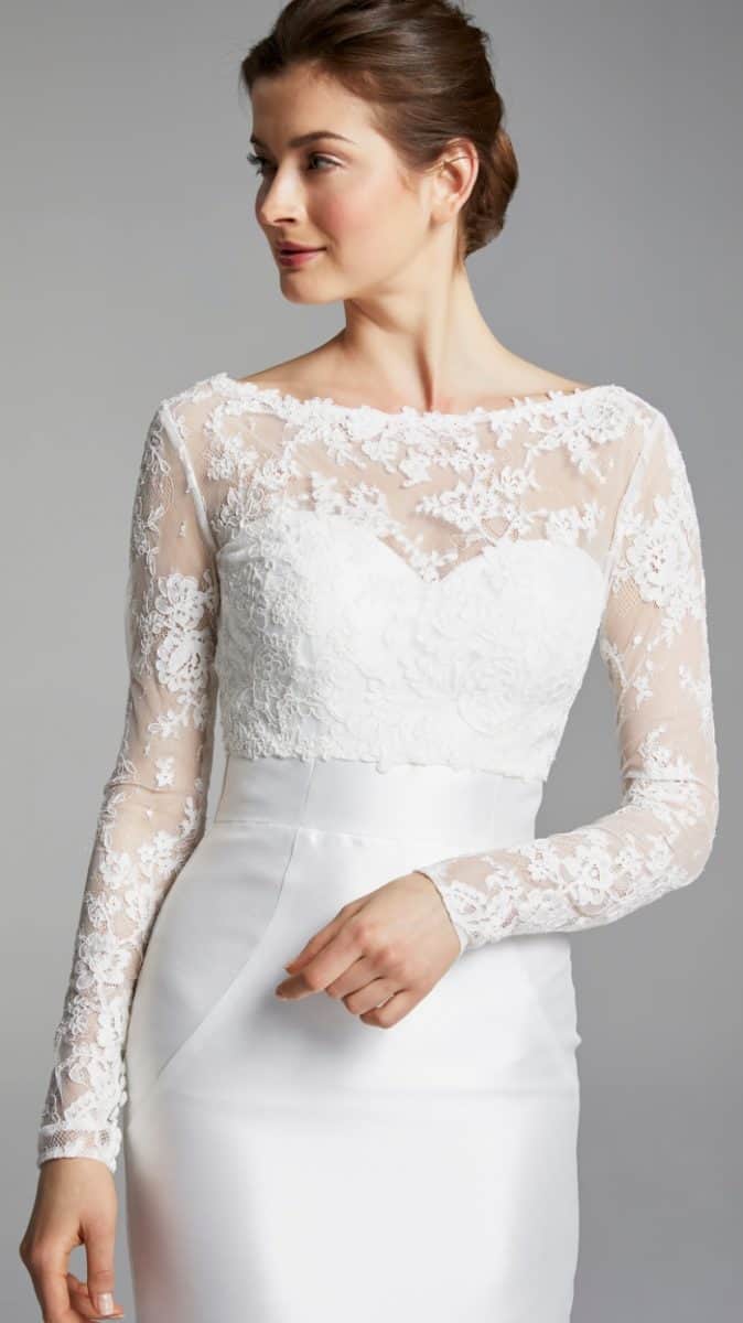 Long sleeve tailored wedding dress Lynda Blue Willow