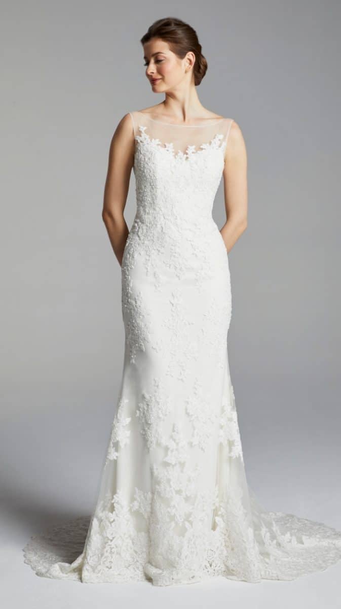 Illusion neckline and hem wedding dress Mirren Blue Willow