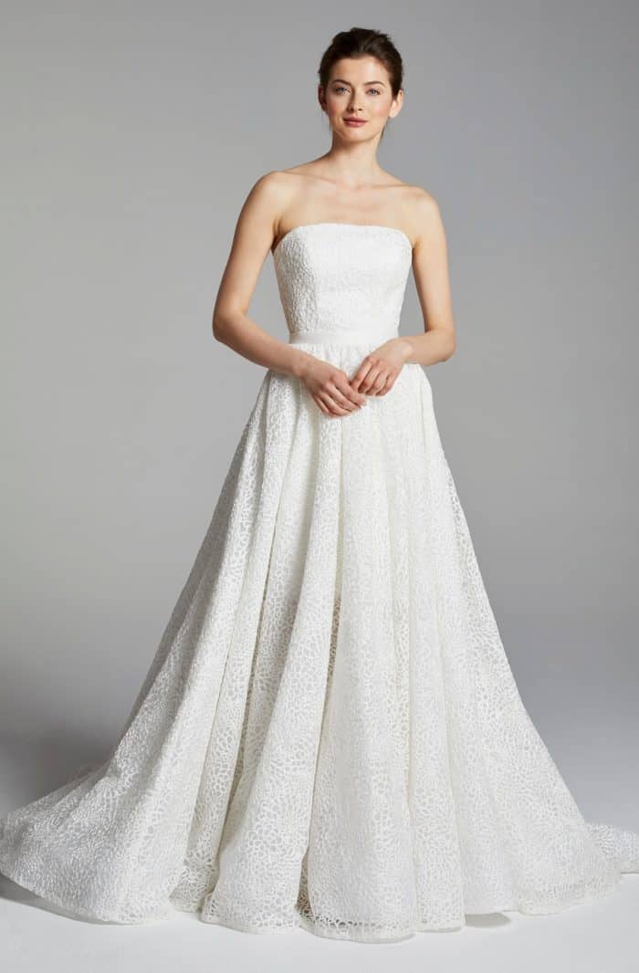 Strapless wedding dress with detachable skirt