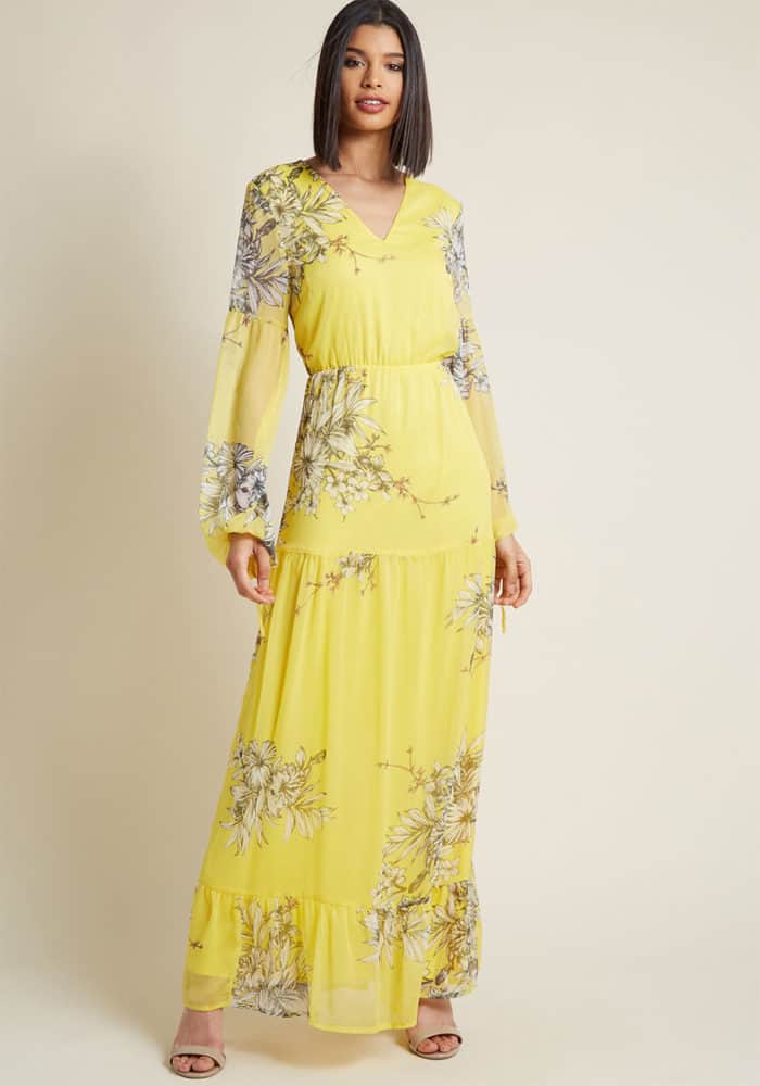 ellow maxi dress for spring wedding guest