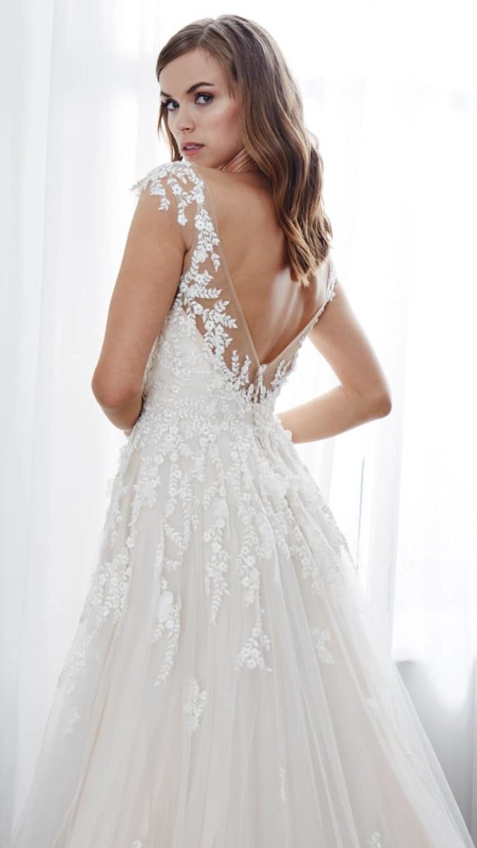blush embroidered tulle wedding dress 2019 kelly faetanini