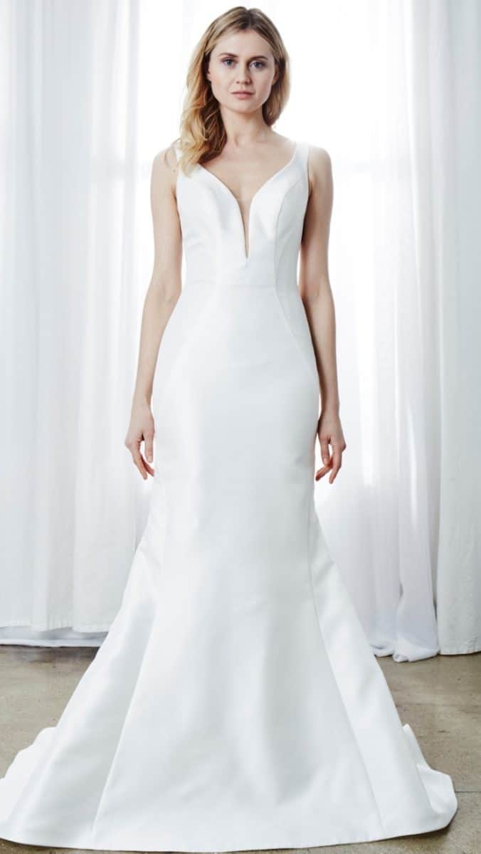  mikado V neck wedding dress