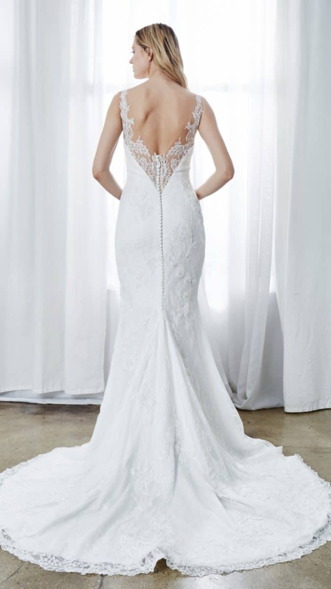 deep lace back wedding dress