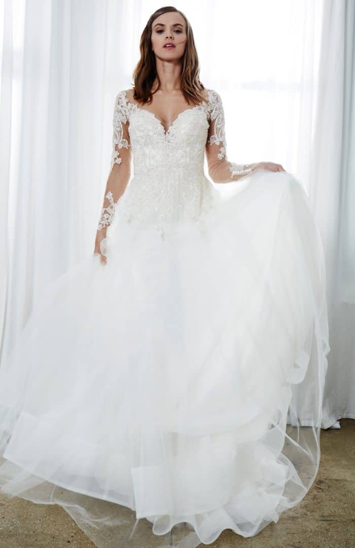 Long sleeve lace ball gown wedding dress