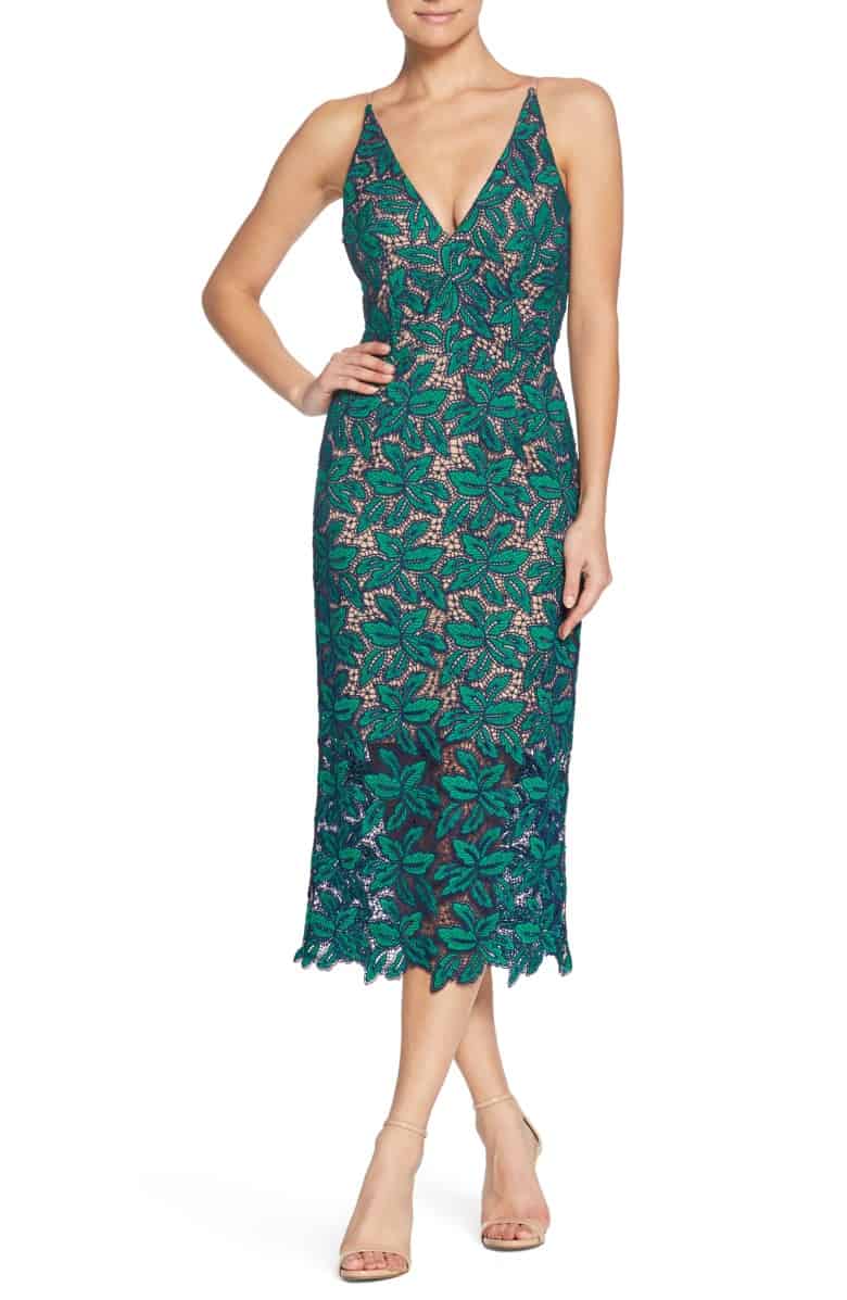 lace v neck midi dress