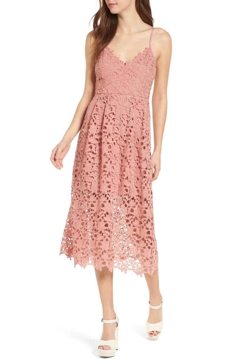  Dusty  Pink Lace Midi Dress  for a Wedding  Guest  Dress  for 