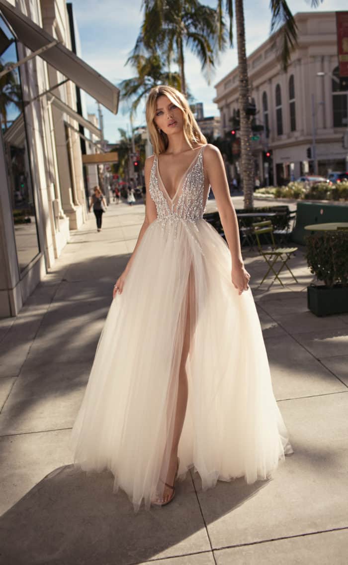 embellished v neck bridal gown with tulle skirt MUSE by Berta 2019