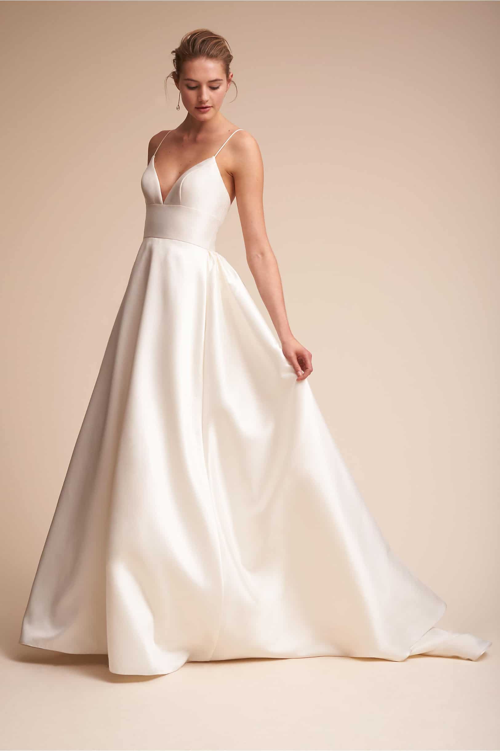  Ivory  Satin Ball  Gown  Wedding Dress  with Spaghetti Straps 