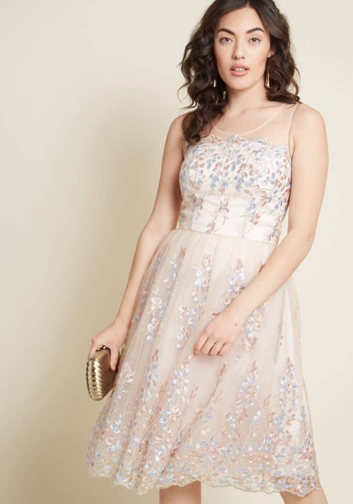 blush pink embroidered party dress