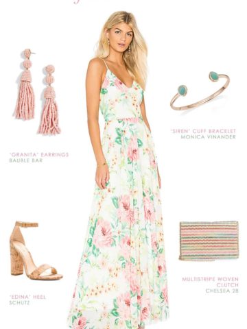 ivory pink and green floral maxi dress for summer