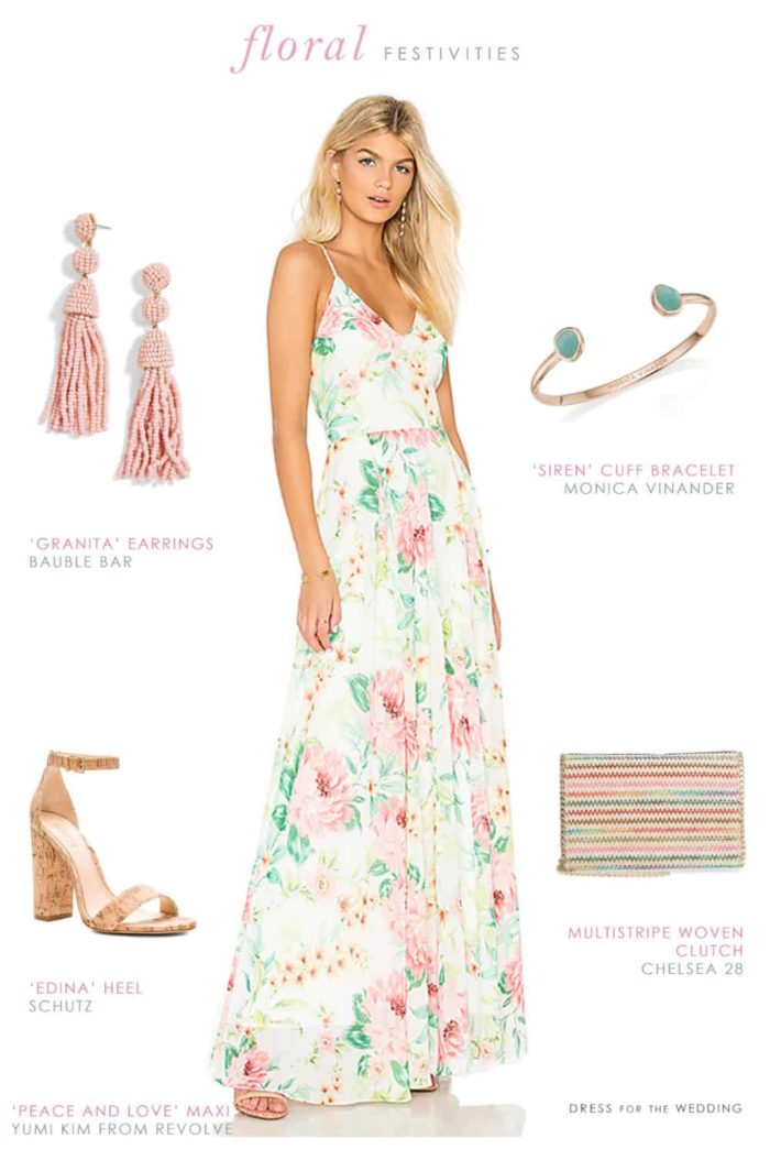 ivory pink and green floral maxi dress for summer