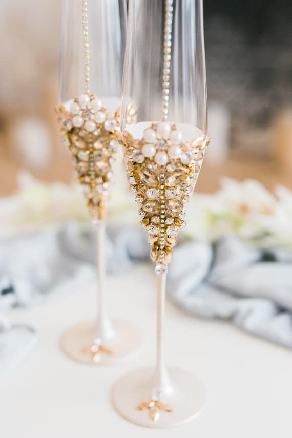 pearl embellished wedding toasting flutes