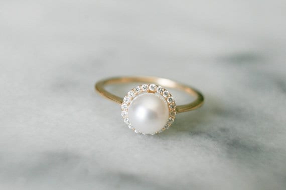 pearl halo engagement ring